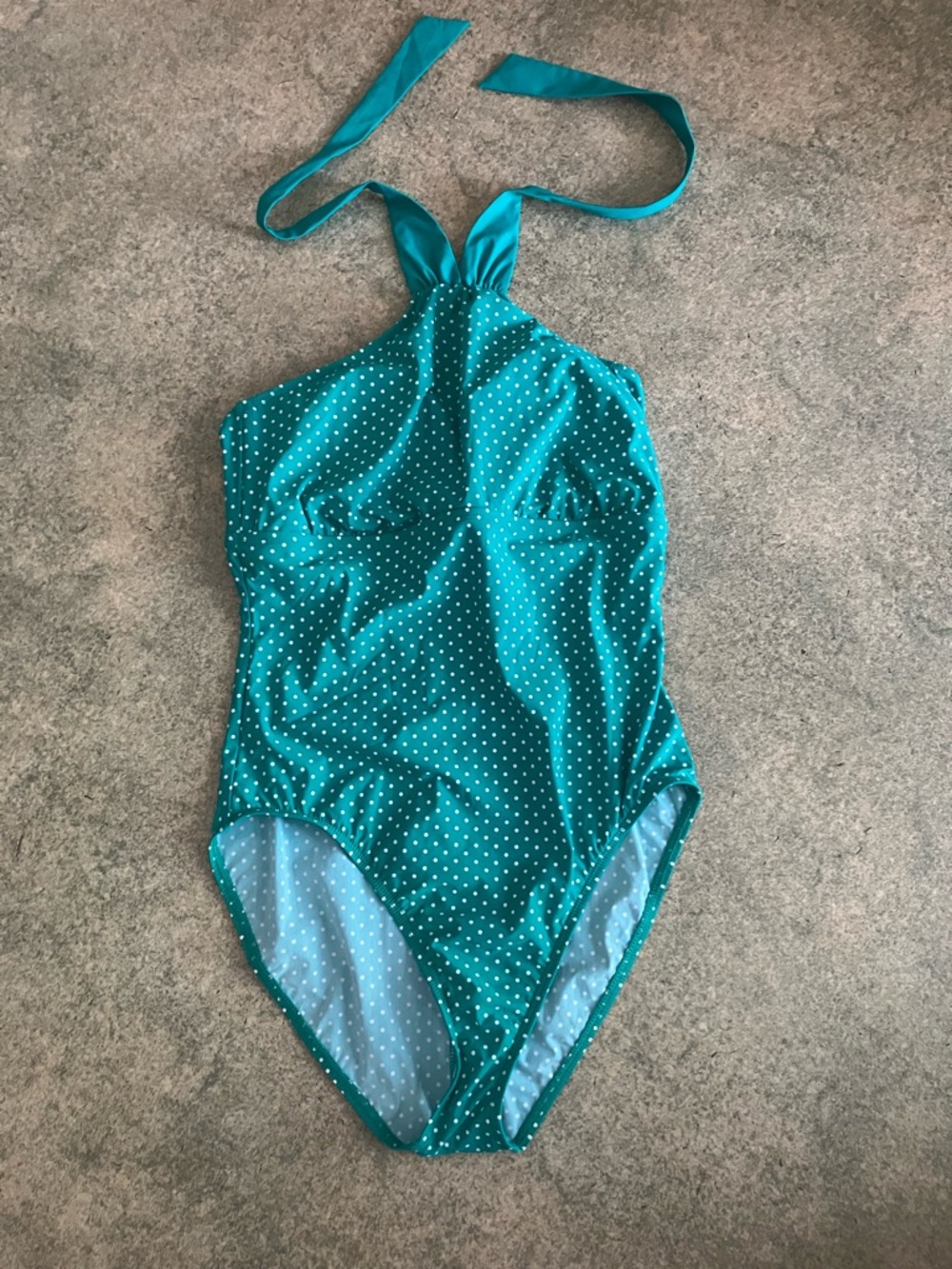 Talbots Teal Polka Dot Halter One-Piece Swimsuit